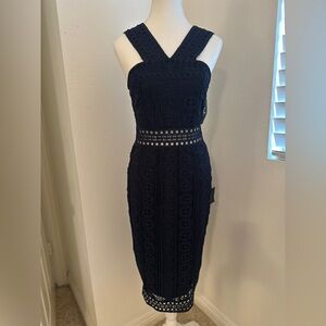 Lulu's Navy Crochet Midi Dress